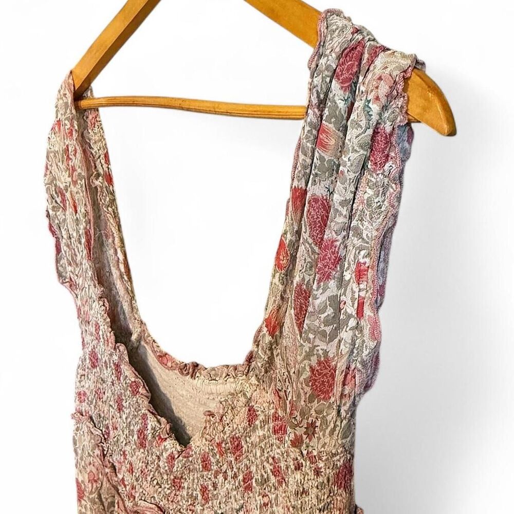 Anthropologie Maxi Dress – Boho Floral Smocked Tiered Cream Pink – Size Small - Picture 4 of 8
